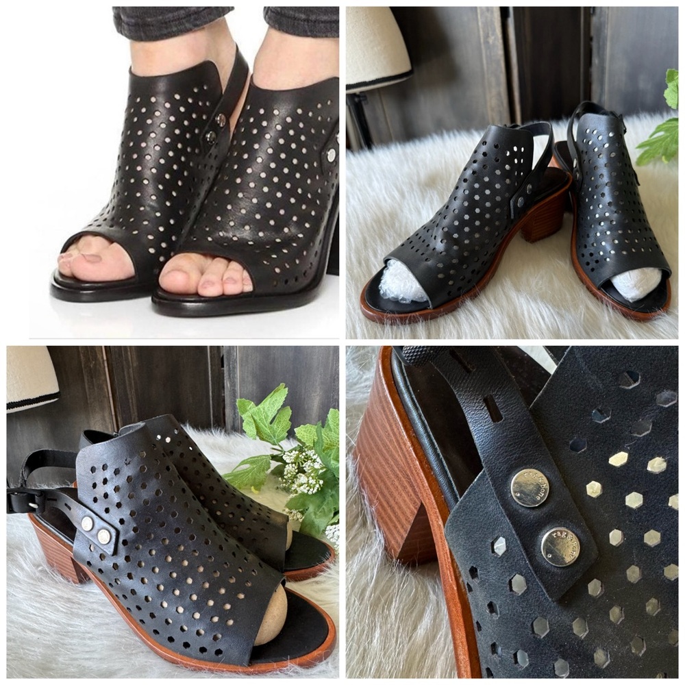 Rag and‎ Bone Wyatt Perforated Black Calf Peep Bootie